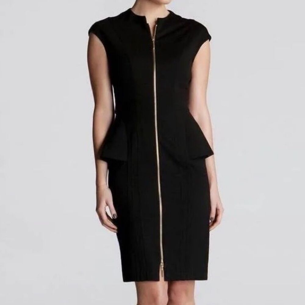 Ted Baker London Jumana Textured Peplum Sheath Dress Bodycon Midi Black Sz 1/4